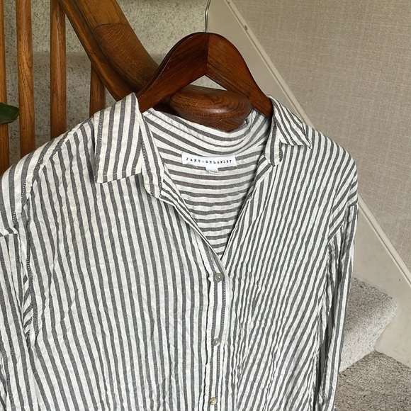 Jane + Delancey Coastal Gray Blue and White Striped Button Down Shirt - Picture 7 of 14